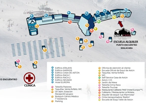 Mapa punto de encuentro Club Malacara en base Astún