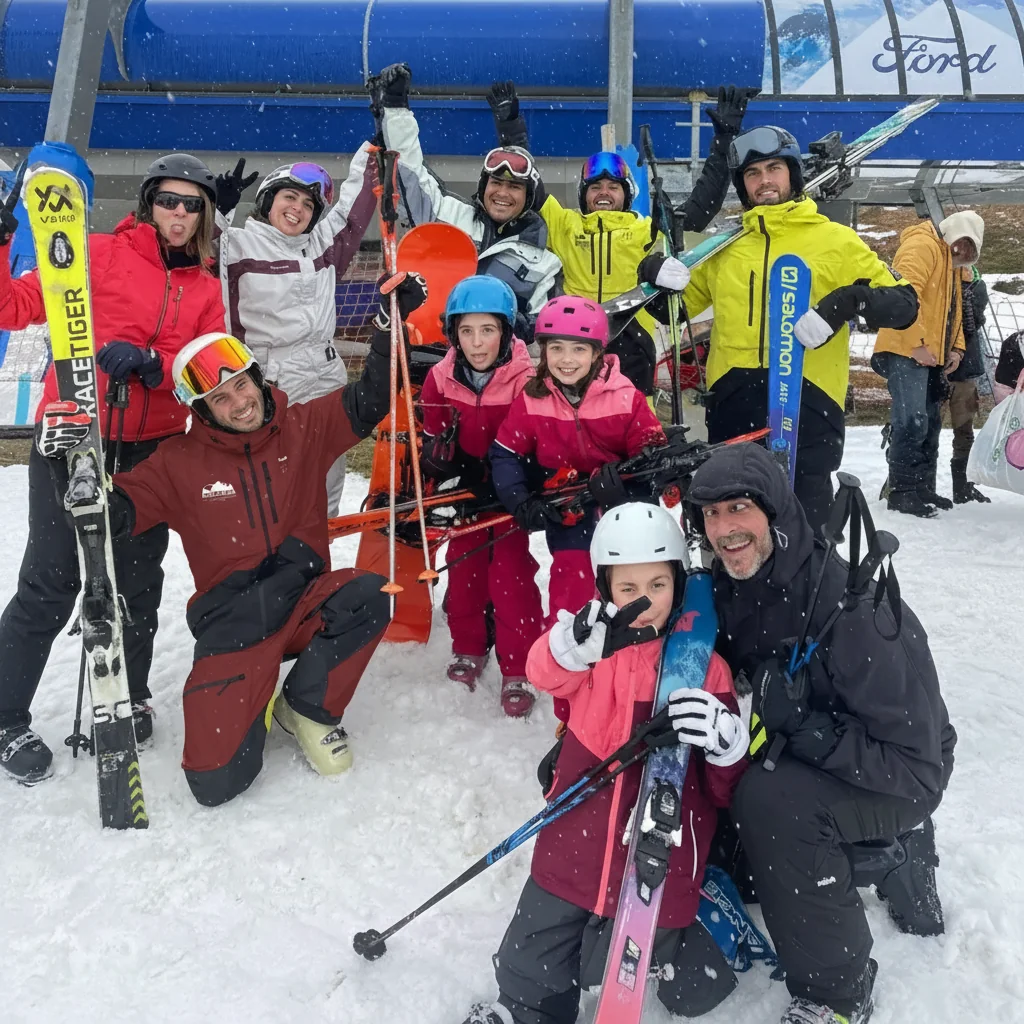 Grupo de alumnos del Club MalacaraEsquí esquiando juntos en pistas de Astún